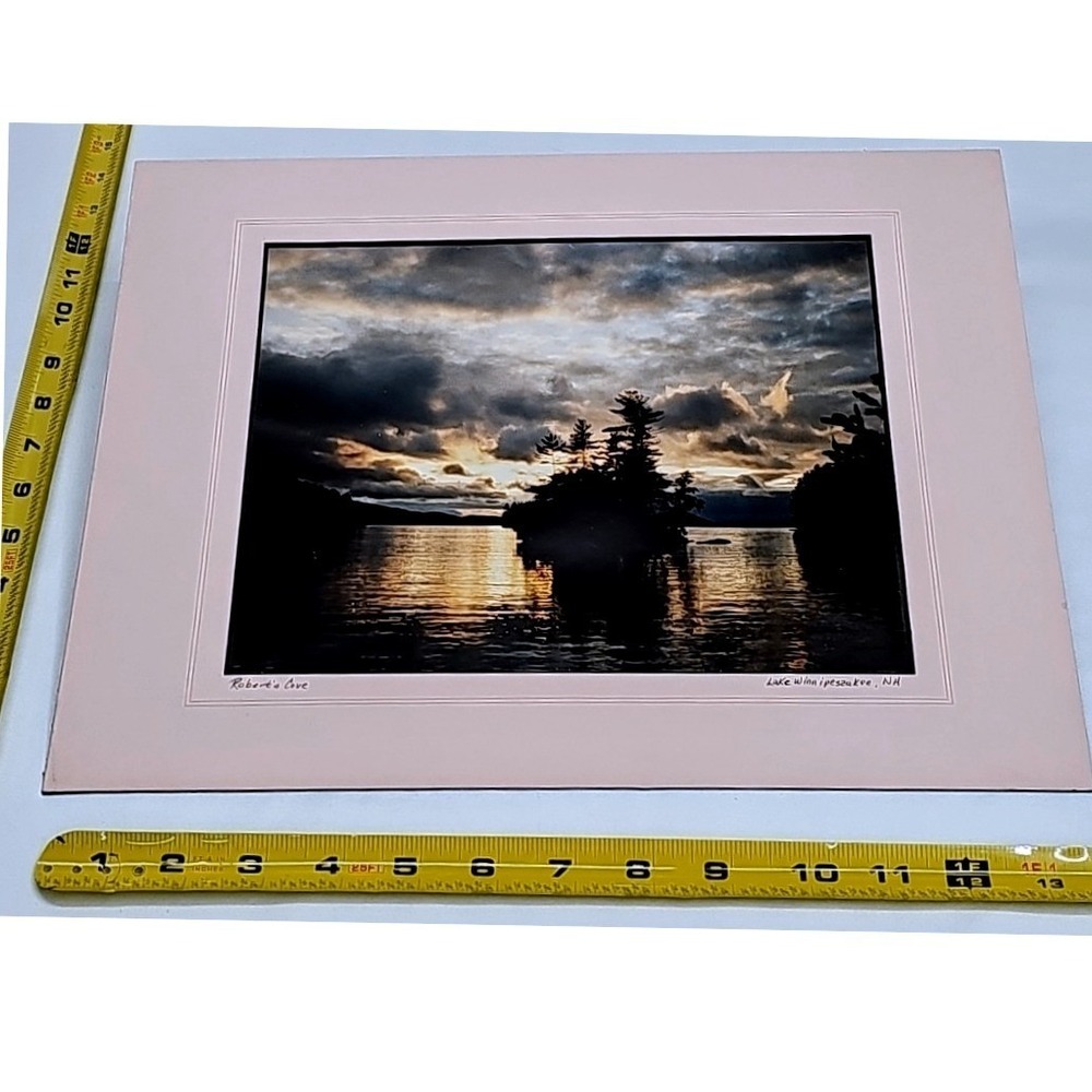 Lake Winnipesaukee Photo Roberts Cove Sunset Vintage NH Matted Landscape Island - Picture 2 of 2